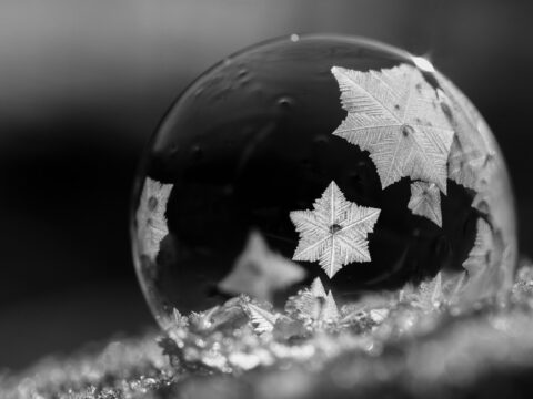 Crystal flakes on bubble